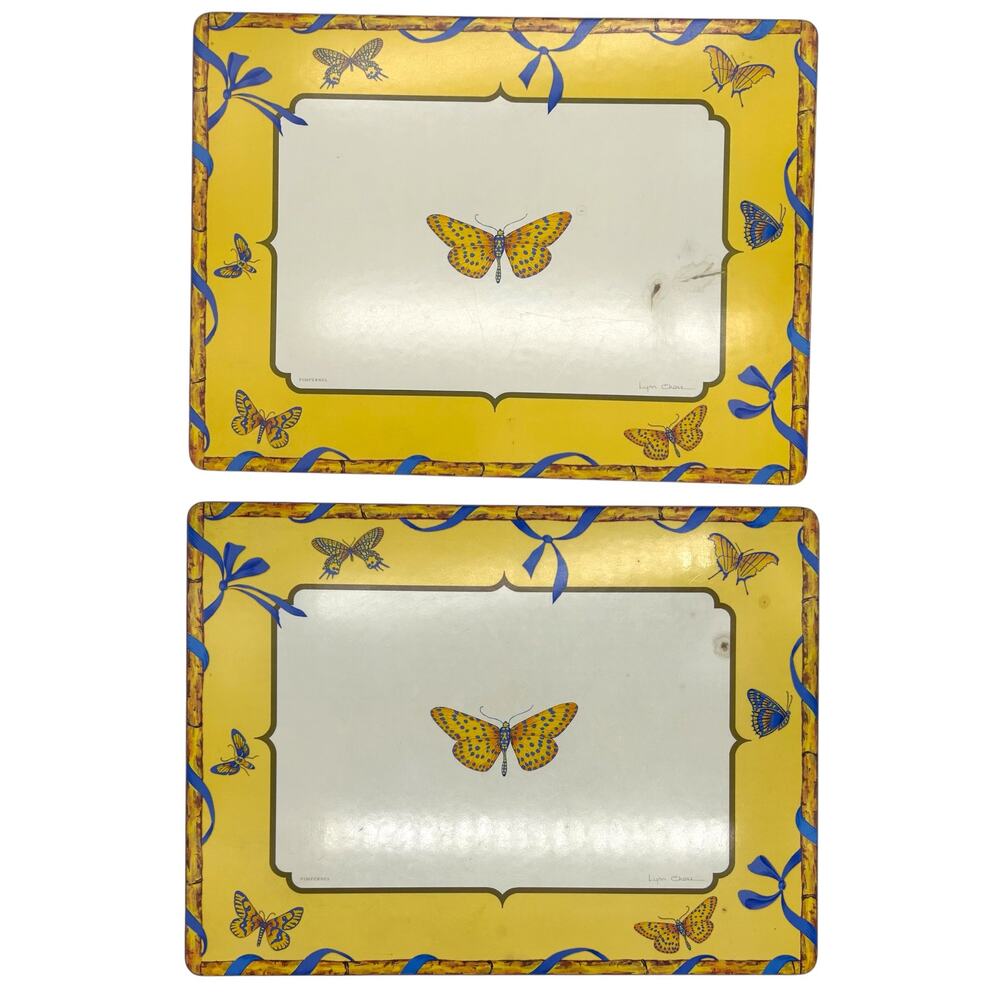 Lynn Chase Butterfly Bamboo Cork Backed Pimpernil Placemats Yellow Set of 2